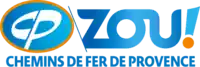Logo bleu de Zou avec le texte Chemins de Fer de Provence