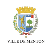 Blason de la Ville de Menton avec couronne dorée, armoiries et lauriers verts