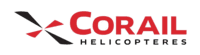 Logo Corail Helicopters avec texte rouge et flèche stylisée noire
