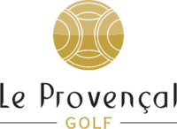 Logo du golf Le Provençal avec un symbole de balle de golf stylisée en doré sur fond blanc