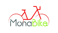 Logo MonaBike avec deux vélos stylisés en rouge et texte gris et vert
