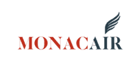 Logo de Monaca Air avec lettres rouges et aile stylisée grise