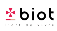 Logo Biot avec tagline l'art de vivre en noir et rose